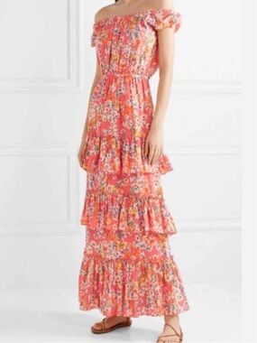 ✅ Eywasouls Dress Inka Maxi Tiered Ruffle in Multi Flower Orange